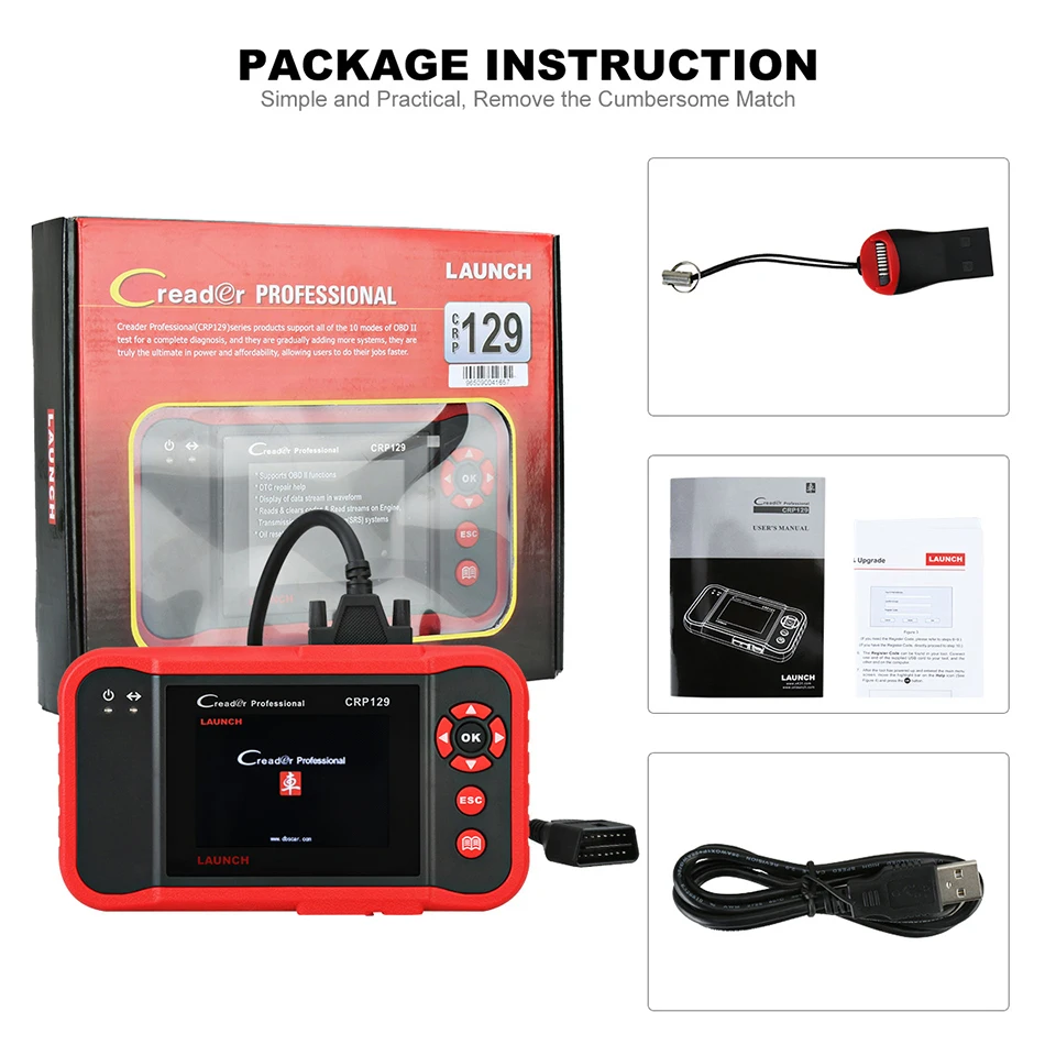 launch Creader 129 CRP129 OBD2 считыватель кодов CRP 129 OBDII сканер PK X431 Creader VII CRP123 автоматический диагностический инструмент