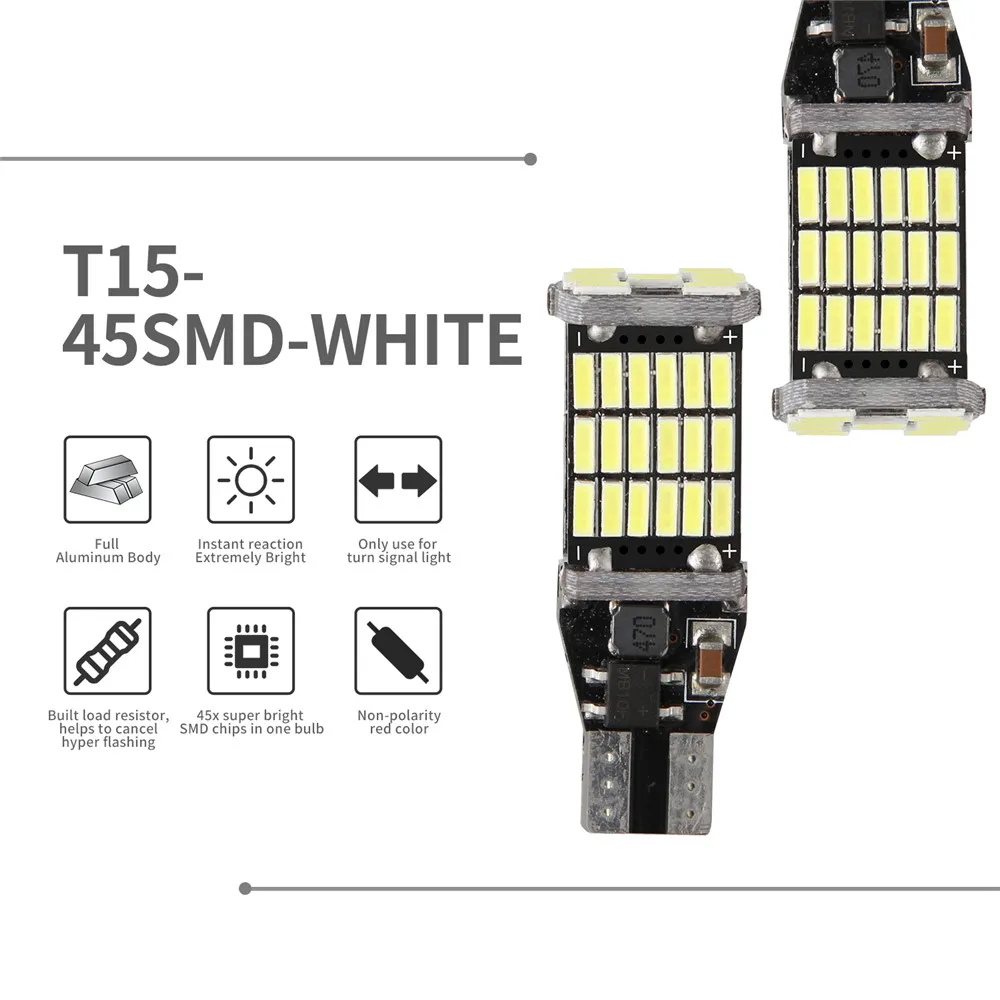 

2x W16W T15 LED Reverse Bulb Canbus Error Free 15SMD 2835 For Car Tail Backup Parking Lights Xenon White Bright 6000K 12V
