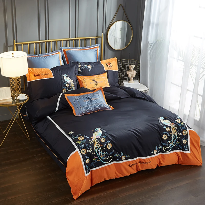 Egyptian cotton luxury embroidery Royal Phoenix 4PCS bedding sets, 220*240cm/200*230cm duvet