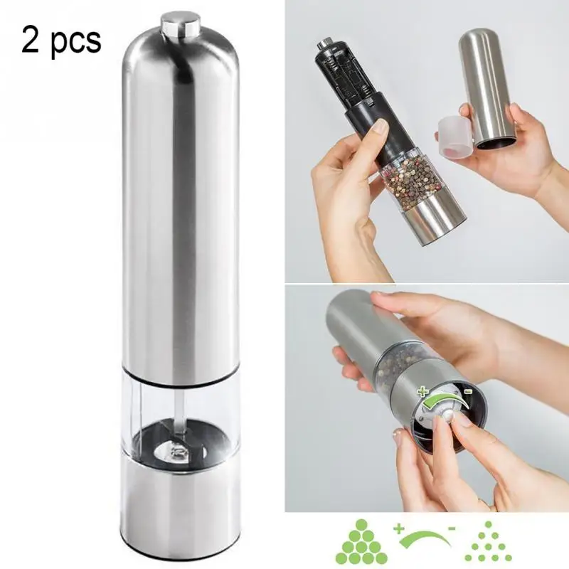 

2PCS Pepper Grinder Stainless Steel Electric Salt Pepper Mill Grinder Seasoning Kitchen Tools Grinding for Cooking Restaurants