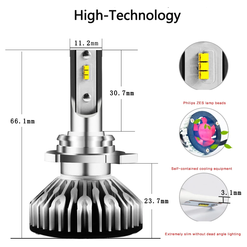Маленький объем все в одном ZES чип H7 светодиодный 12000LM мини Автомобильная Лампа для фар авто лампа H1 H3 H4 светодиодный H11 H8 HB3 9005 HB4 6000K 12 в 24 В