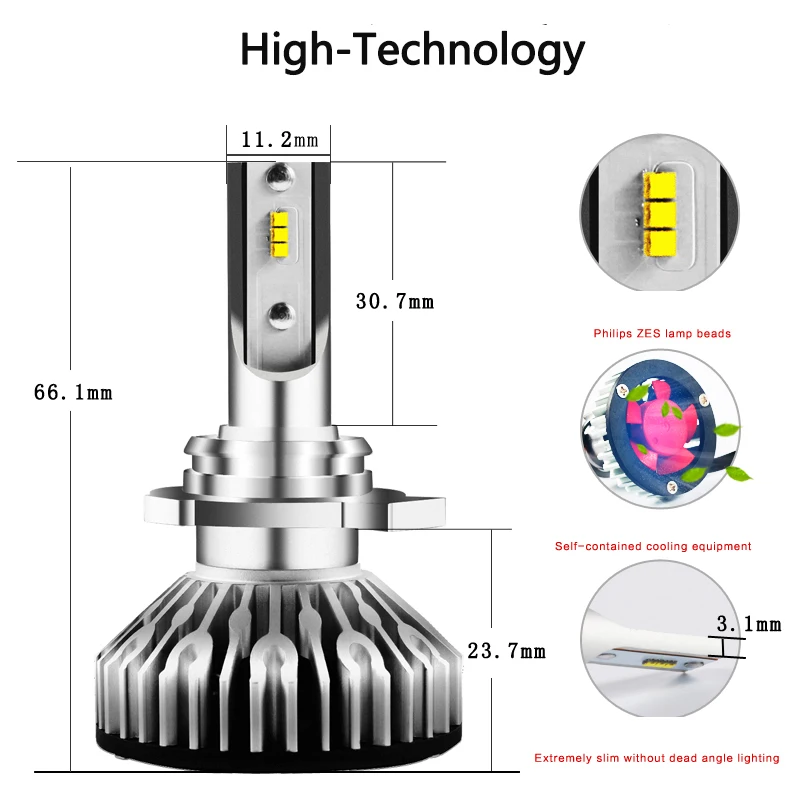 

small volume all in one ZES Chip H7 Led 12000LM Mini Car Headlight Bulb Auto Lamp H1 H3 H4 LED H11 H8 HB3 9005 HB4 6000K 12V 24V