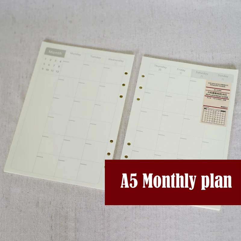 A5 Loose-Leaf Notebook Refill Spiral Binder Planner Inner Page Inside Paper Dairy Weekly Monthly Plan To do Line Dot grid