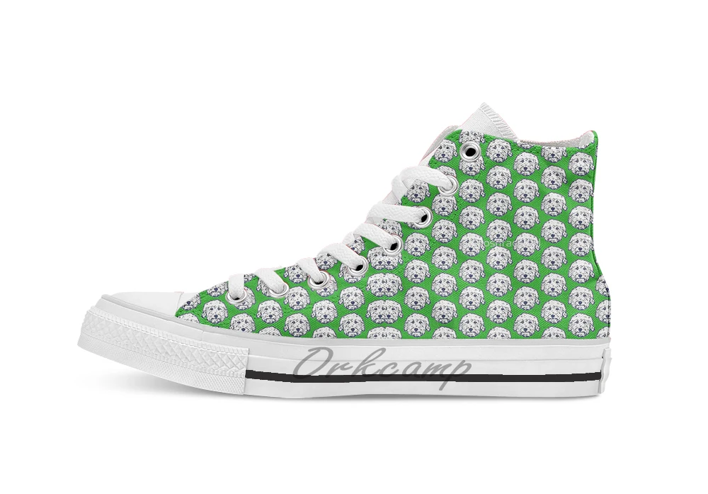 

Golden doodle face in navy and green! breathable Casual High Top lace-up Canvas shoes sneakers Drop shipping