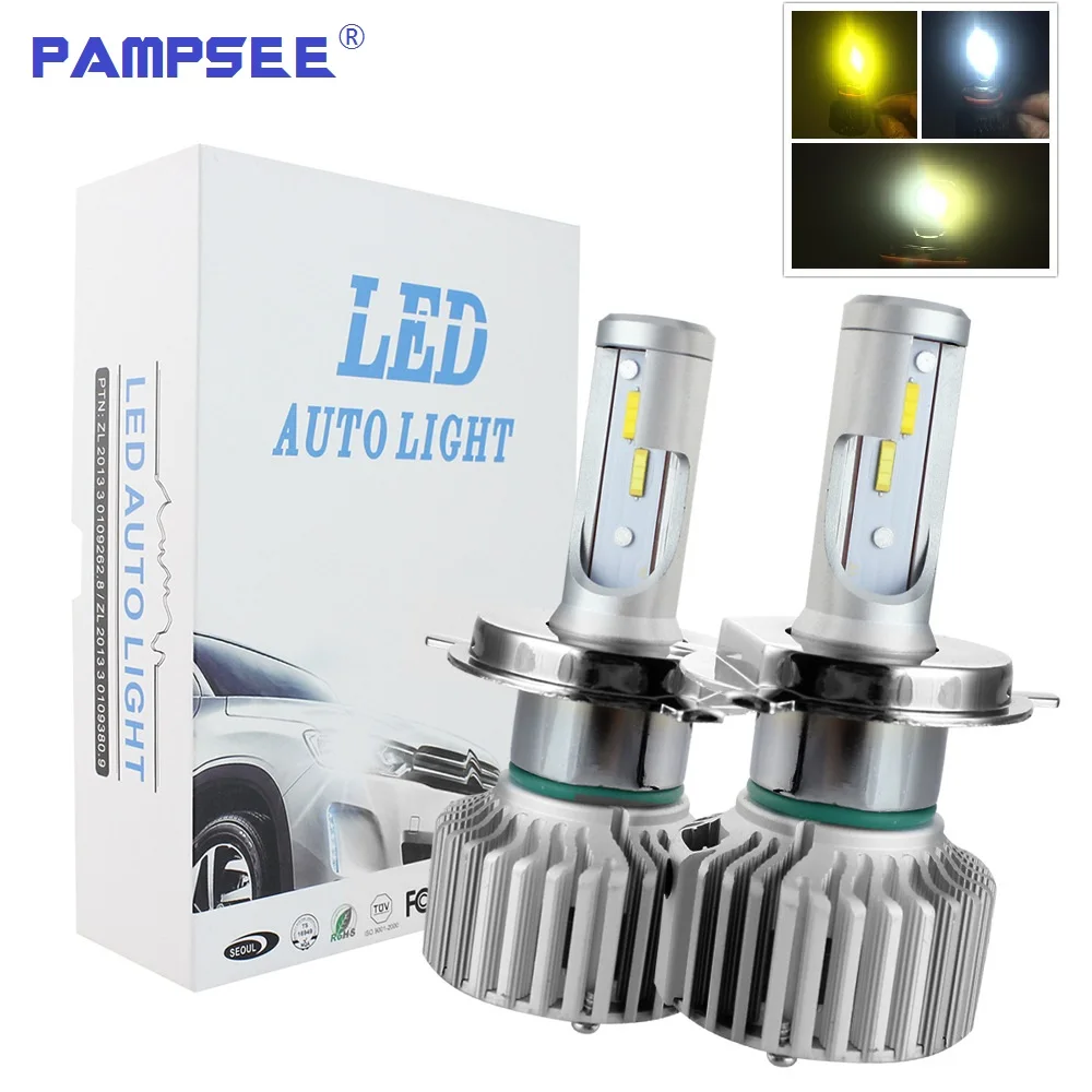 

PAMPSEE T5 Tricolor Auto Headlights H1 H3 H4 H7 H8 H9 H11 9005 9006 3000K 4300K 6000K Car LED Headlight Auto Bulbs three color