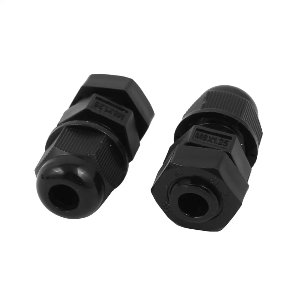 8mm/0.3" M8 x 1.25 Cable Gland Water Resistance Fixing Connector Joints Fastener Black 10 PCS/pack