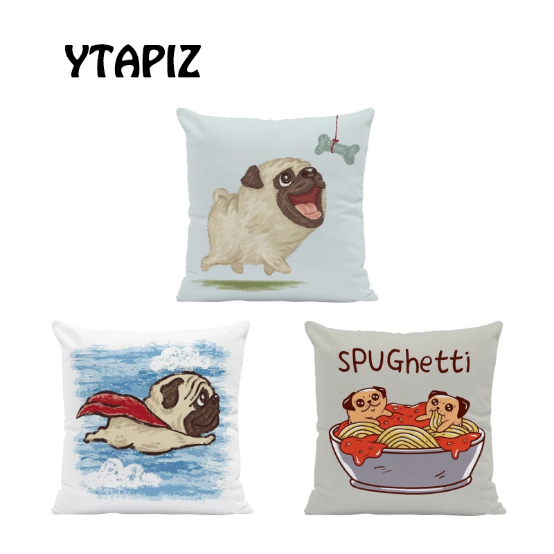 

Cute Pug Pillow Cover Green Cat Letter Superman Dog Rainbow Flower Noodle Bone Decoration Sofa Bed Cushion Cover 45*45 Velvet