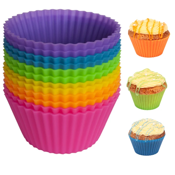 

WALFOS 6 piece Silicone Reusable Heat Resistant silicon Baking Cups-silicone baking Cupcake Molds Liners-round muffin cupcake