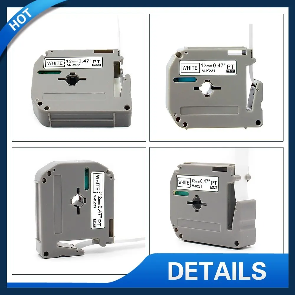 100 개/몫 p-touch 프린터 라벨 테이프 brother m-k231 mk231 검정색 흰색 12mm PT-80 PT-70 라벨 프린터 용