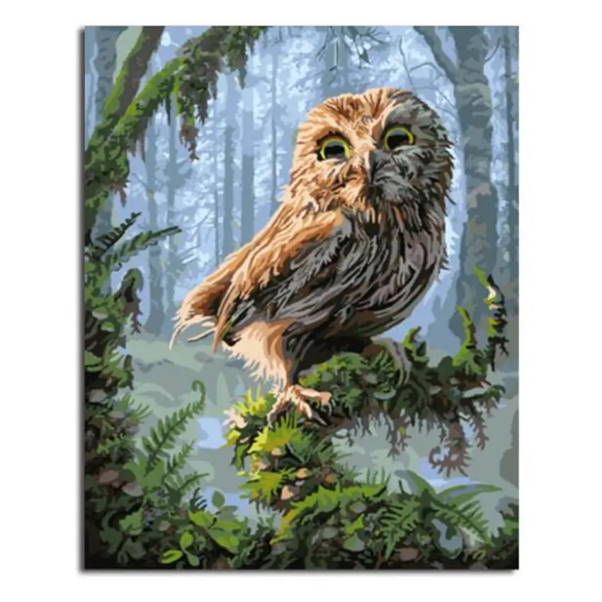 owl painting 33 WONZOM лесная Сова в рамке DIY картина по номерам животные волк Акриловая картина современная картина с оленем домашний декор для гостиной - Цвет: owl painting 33