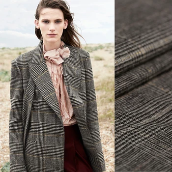 

150CM Wide 320G/M Check Print Thin Wool Golden Thread Fabric for Spring and Autumn Suit Dress Outwear Overcoat Jacket E625