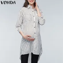 VONDA, Одежда для беременных, блузки для беременных женщин,, для беременных, с отворотом, с рукавом 3/4, повседневные свободные рубашки в полоску размера плюс, больше размера d