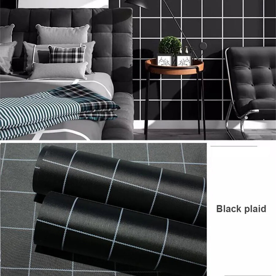 Современный Стиль Серый магазин одежды самоклеющиеся обои для гостиной настенные наклейки домашний декор сплошной цвет водонепроницаемый стикер на стену - Цвет: Black plaid