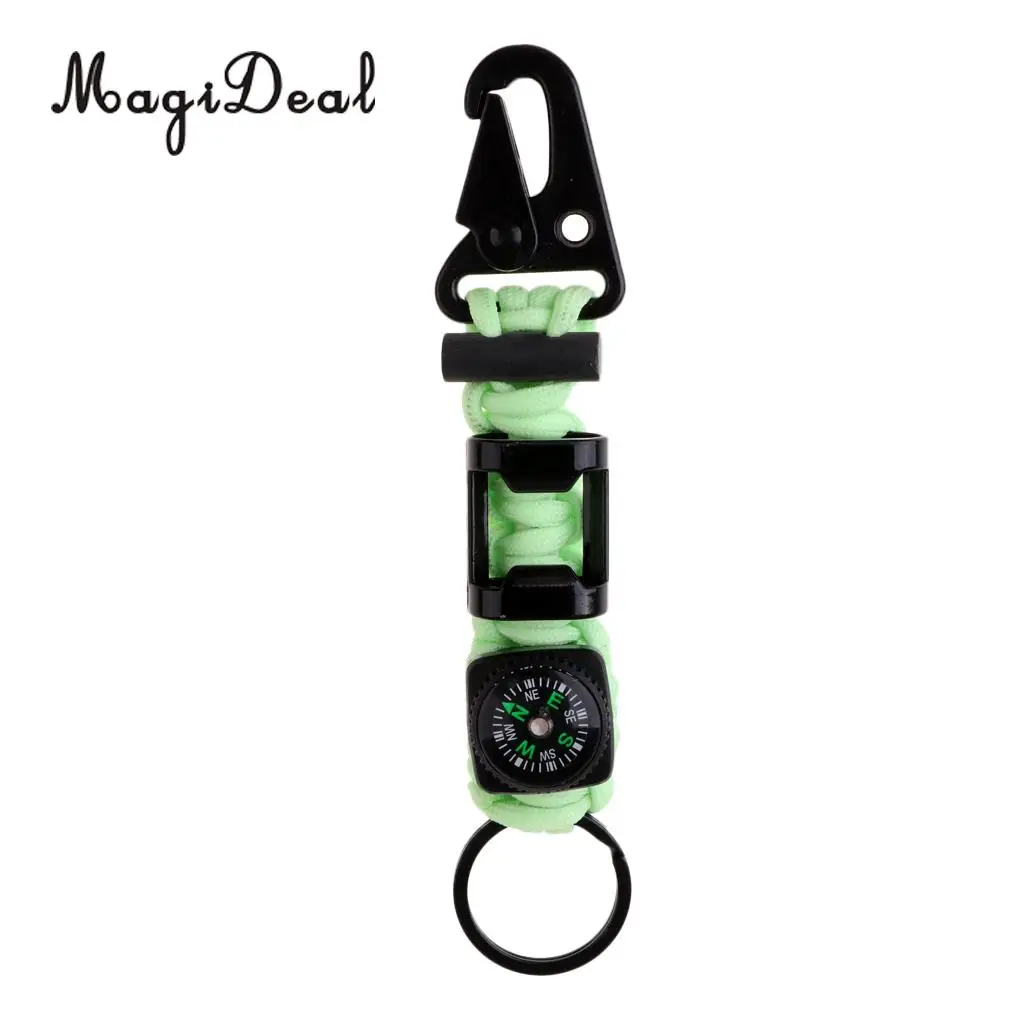 MagiDeal Outdoor Parachute Cord Lanyard w/ Compass Keychain Bottle Opener Noctilucent in the night