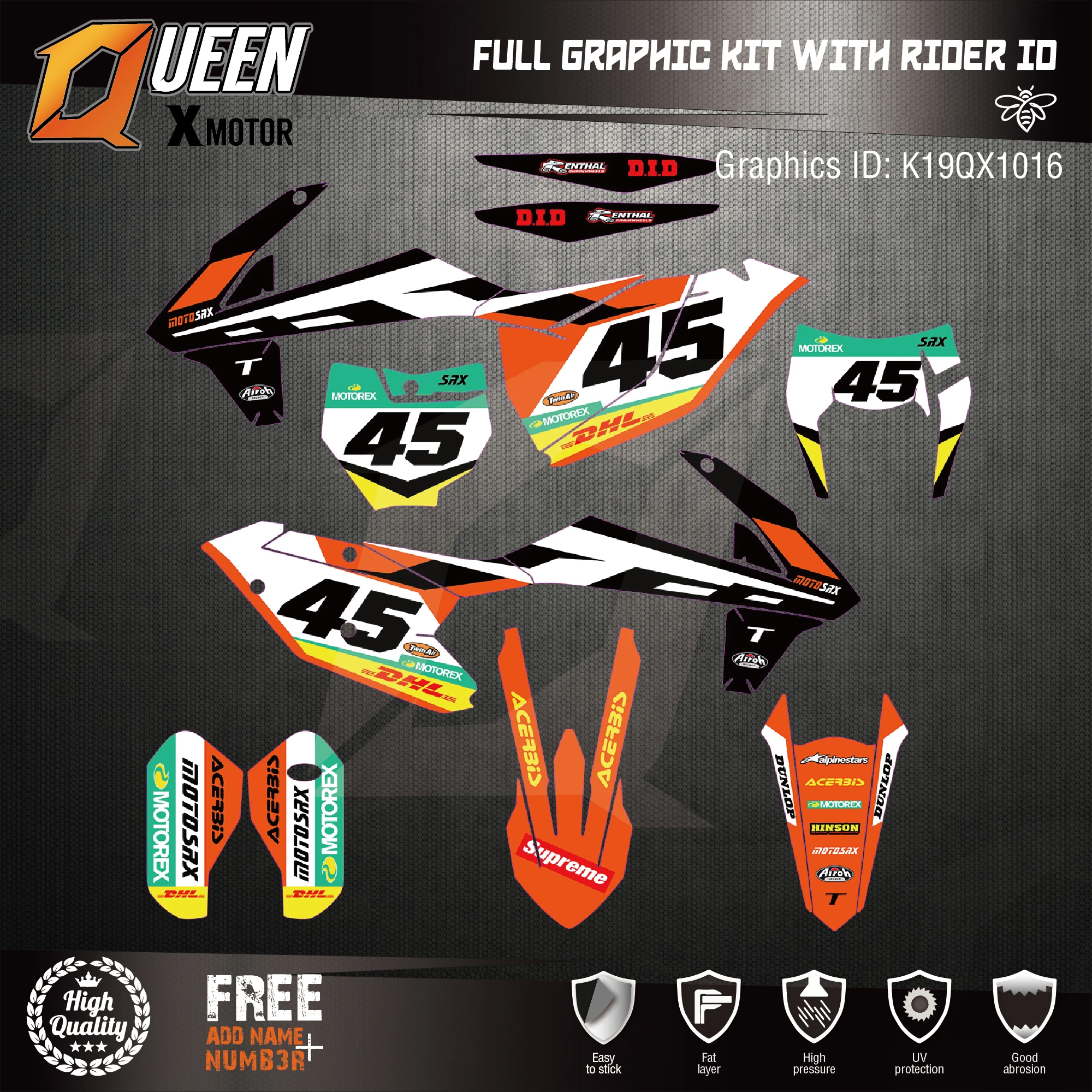 

Queen-X Custom Team Graphics Backgrounds Decals 3M Stickers Kit For KTM EXC 2017-2019 SX-F 2016-2018 016