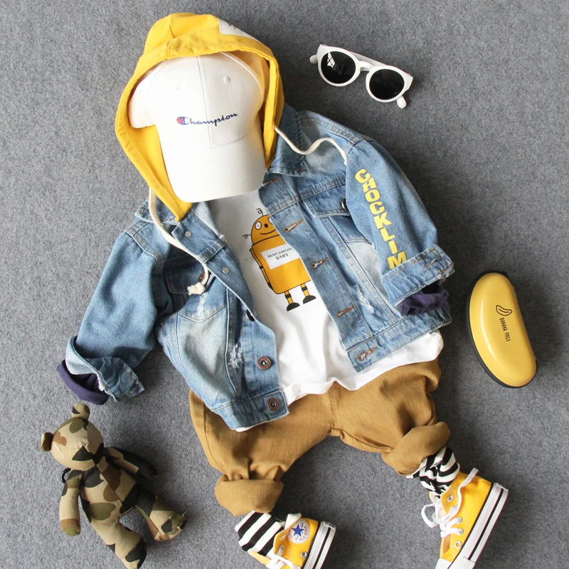 

only denim jacket 1pc 2-8Y new 2018 autumn letter boys casual jacket with hood 1pc kids fashion jacket children clothing