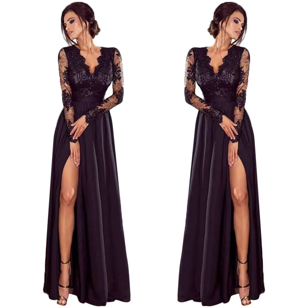 

Lady Deep Lace Evening Party Ball Prom Wedding Long Dress Length401#