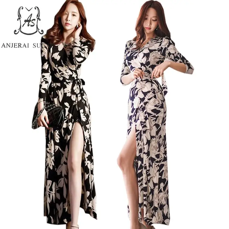 Лето 2017 г. платье женщины Vestidos Mujer Boho печати Сексуальная V шеи Длинные рукава