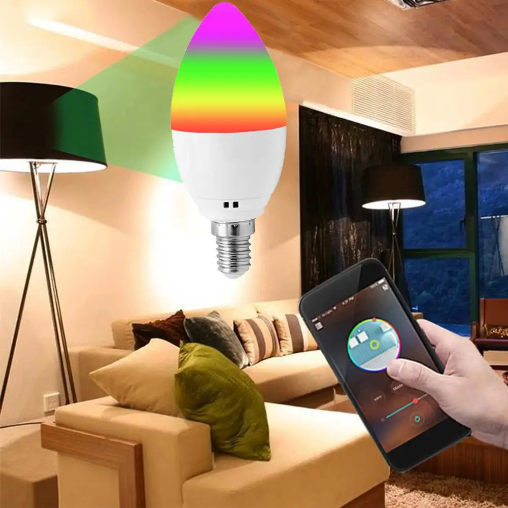 E14 WiFi смарт-лампы в форме свечи с сигналами "красный-зеленый-синий голос Управление светодиодный лампы приложение дистанционное управление алюминиевый настольная лампа