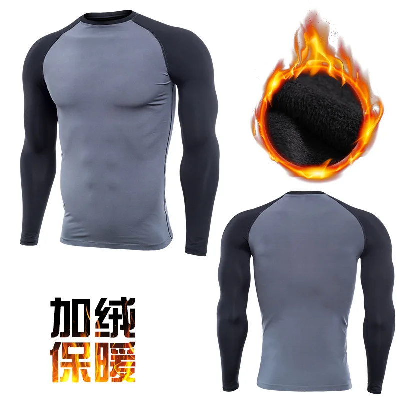 Winter Warm Rashgard Running Shirt Men T-shirt Long Sleeve Compression Shirts Gym Fitness Sport Shirt Men Jersey Sportswear - Цвет: Grey black