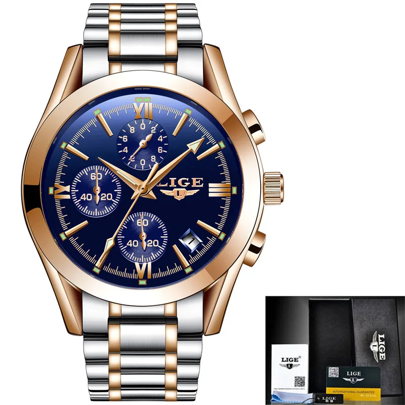 Часы мужские брендовые Роскошные модные кварцевые спортивные часы мужские полностью стальные военные часы водонепроницаемые золотые мужские часы Relogio Masculino - Цвет: gold blue steel