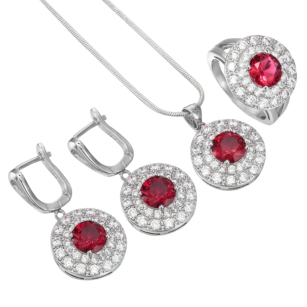 Silver Color Red Jewelry Sets top quality round full of zircon classic