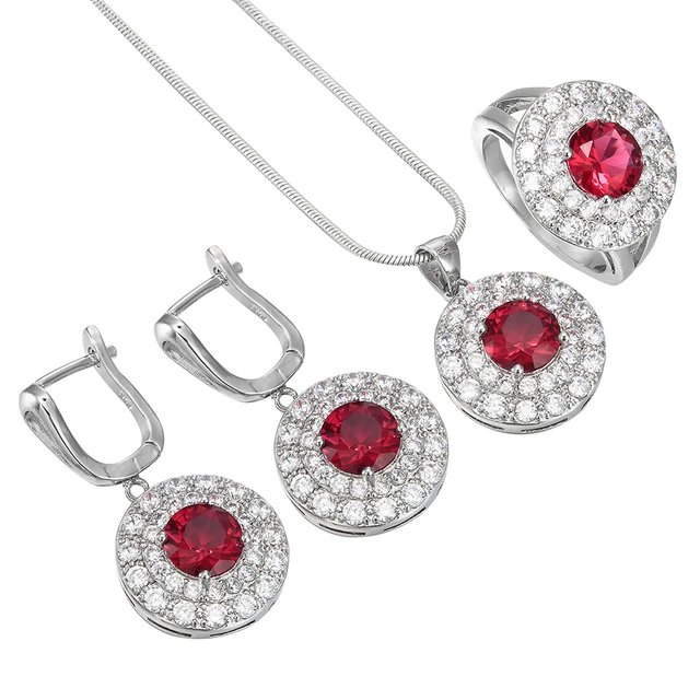 Silver Color Red Jewelry Sets top quality round full of zircon classic