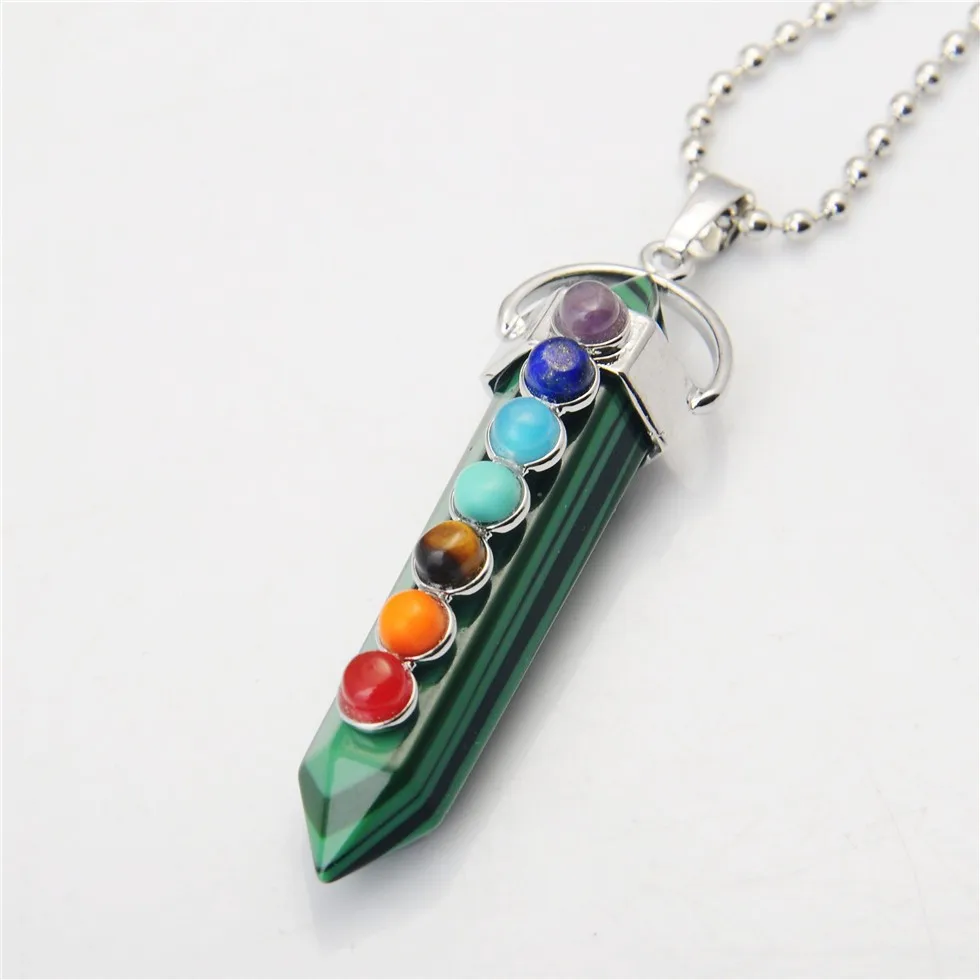 Popular Natural Round Gem Stone Beads 7 Chakra Necklace Pendants Sword Pendulum Charms Healing Reiki Woman Men Yoga Jewellery|Подвески| |