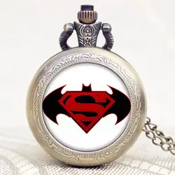 Винтаж Бэтмен Супермен карманные часы с Цепочки и ожерелья цепь Рождественский подарок Relogio де Bolso