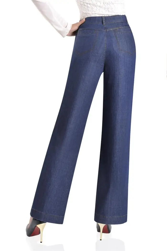 Осень, женские широкие джинсы, женские джинсовые штаны с высокой талией, брюки больших размеров 28-35 - Цвет: blue