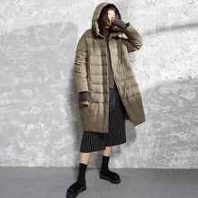Дизайн короткий свободный кокон с капюшоном длинное зимнее пальто для женщин хлопок белая утка пуховик