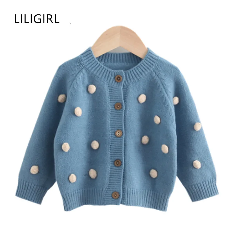LILIGIRL/шерстяной кардиган для маленьких девочек, свитер с длинными рукавами, пальто, осенне-зимний детский теплый свитер с шаровидным кардиганом, куртка, наряд