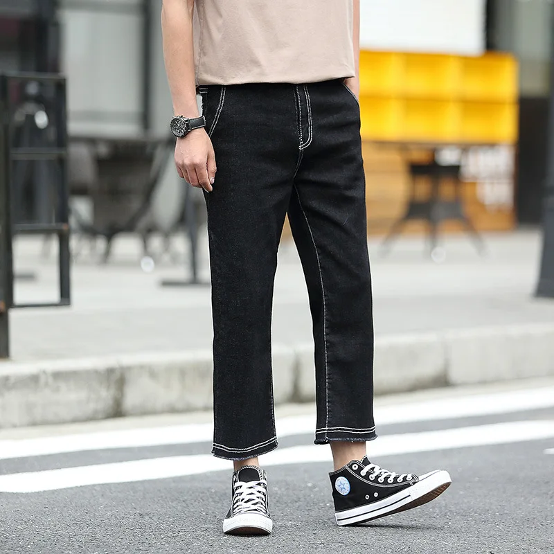 Brand Ankle Length Cuffs Loose Mens Jeans Wide Leg Plus