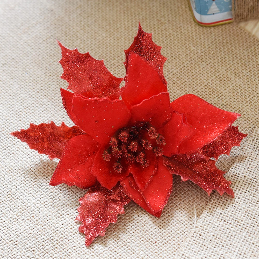 HACOCHU 5 шт./партия 17 см новогодняя елка Цветок выдалбливают блеск искусственные поддельные цветы для свадебных украшений Рождественское украшение для дома