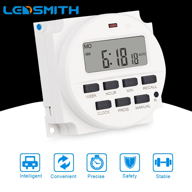 LEDSMITH AC 220/110V DC 12V LCD Digital Display Smart Power Timer 7 Days Programmable Timer Switch Builton Rechargeable Battery LEDSMITH AC 220/110V DC 12V LCD Digital Display Smart Power Timer 7 Days Programmable Timer Switch Builton Rechargeable Battery