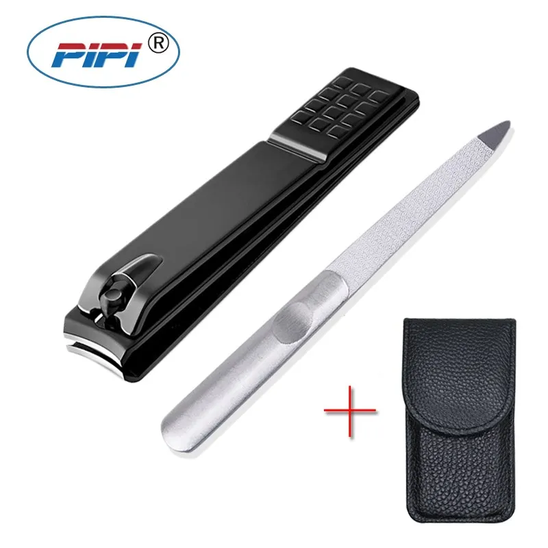 

2pcs/Set Black Nail Clipper With Nail Files Manicure Pedicure Set Stainless Steel Cutters Trimmer Soft Leather Case