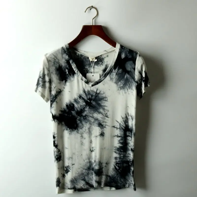 

Fashion deep v neck slim men's t-shirt unique chinese style tie-dyeing short-sleeve T-shirt plus size male