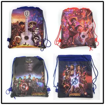 

12Pcs 34cmx27cm Avengers Girl Shopping Drawstring Bag Coco Disney Backpack Child Birthday Baby Shower Non-woven Gift Bag Supply