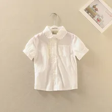 Новая летняя хлопковая однобортная блузка с короткими рукавами высокого качества для девочек детские топы