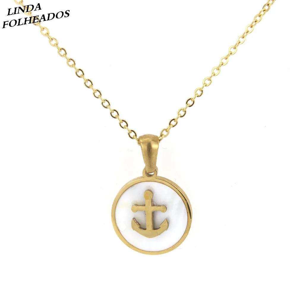

Wholesale New Fashion Unique Round Shape Shell Anchor Pattern Stainless Steel Link Chain Pendant Necklace Jewelry
