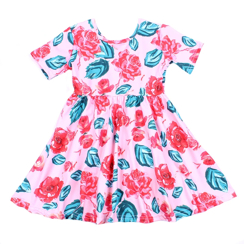 Летняя одежда для маленьких девочек, розовое платье с цветочным рисунком для девочек, с жемчужным рукавом, молочный шелк, эксклюзивная Одежда для девочек