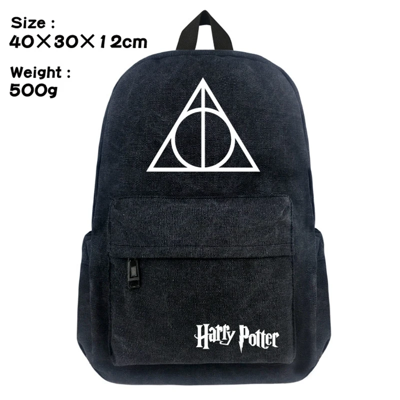 

New Black School Backpack Student Bookbag Cosplay HP Hogwarts HP The Deathly Hallows Black Shoulder Laptop Travel Casual Bags