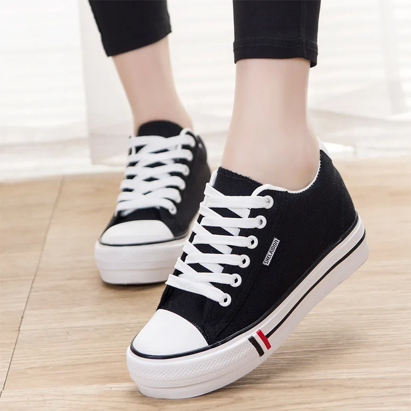 

Casual Style Women Vulcanize Shoes 2018 Women Lace-Up Solid Canvas Shoes Leisure Ladies Platform Shoes Footwear Women CLD911