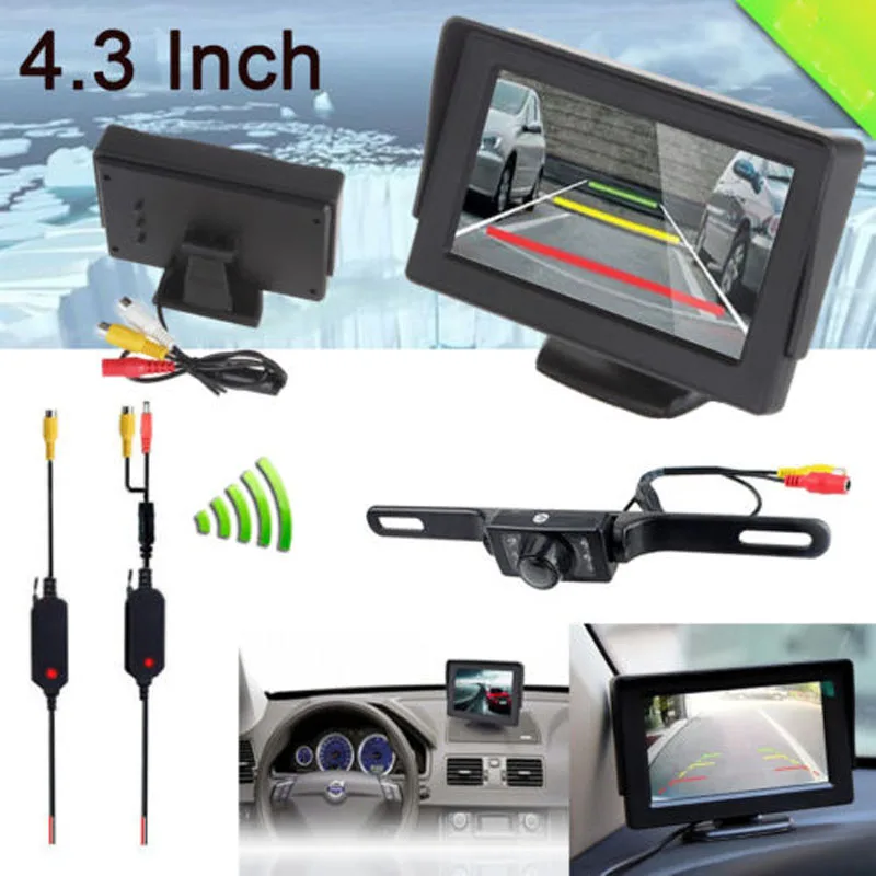 

July promotion, High quality, low price 4.3" LCD Screen Car Rear View Backup Mirror Monitor + Wireless Reverse Camera Kit