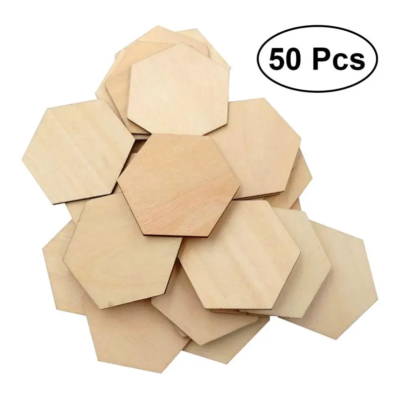 

50PC 40MM Beech Wooden Hexagonal Pieces Ornaments Wooden Shapes Ornaments Embellishment DIY Crafts Decorations