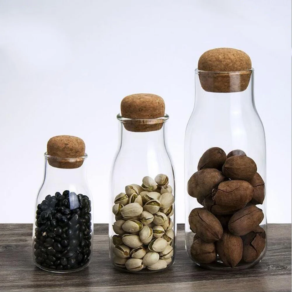 3 Sizes Clean glass Storage bottles for bulk products Containers with lid cork column Sealed jar food spices Organizer Cans