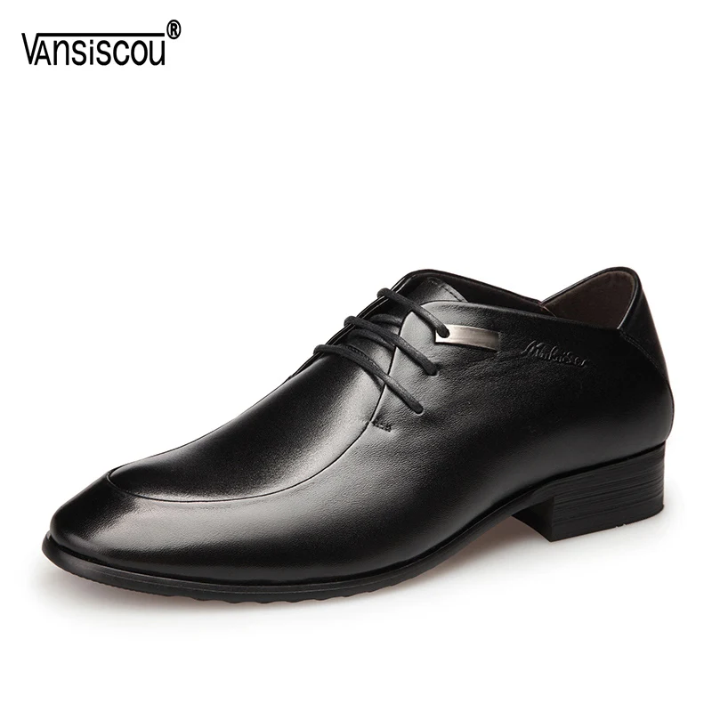 

VANSISCOU Men Business Genuine Leather Casual Shoes Handsome Derby Shoes Metal Pointed Toe Lace Up Oxford Wedding Dress Shoes