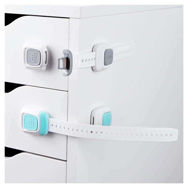 

Multi-function double button children 's security lock baby protective equipment anti-folder hand refrigerator lock with 8Pcs