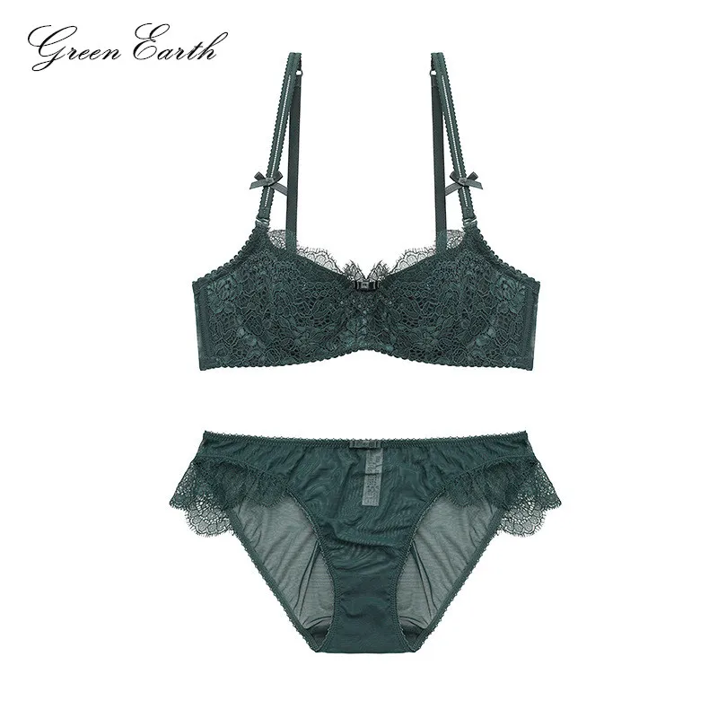 GreenEarth Women's Floral Lace Underwire Bra Sexy Ultrathin Cup Large