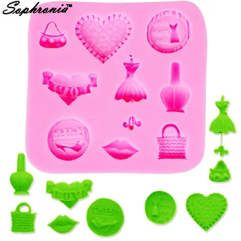 

10PCS/SET M271 Women Series Perfume Dress Lips Bag Silicone Mold Fondant Cake Biscuit Chocolate Candy Mold Bakeware Baking Tool